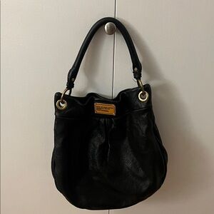 Marc Jacobs Black Leather Shoulder Bag with Gold Accents